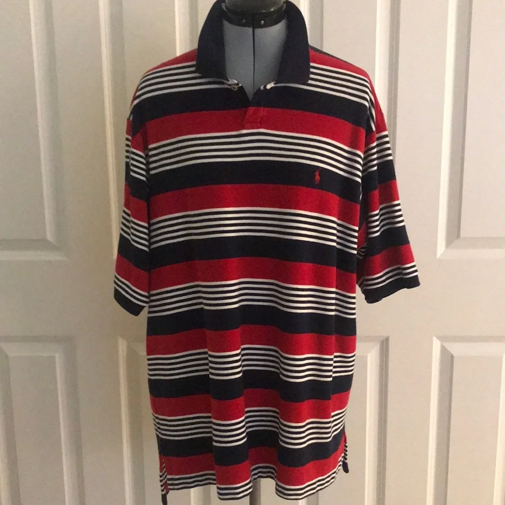 Polo Golf Ralph Lauren Striped Short Sleeve Polo Shirt Red White Blue XL